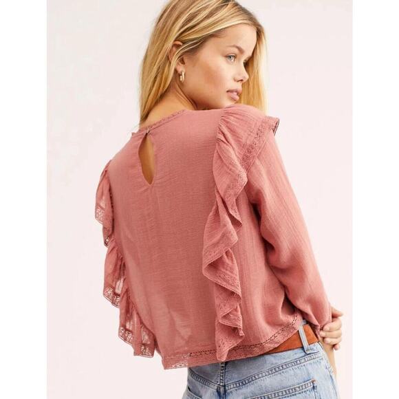 Free People Jasmine Ruffle Lace Boho Peasant Gauzy Victorian Cotton Blouse Sz S - Picture 2 of 11